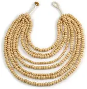 [Avalaya] Statement Multistrand Layered Bib Style Wood Bead Necklace in Natural Shades/40cm Shortest/70cm Longest Strand, One Size, Wood