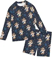 [ZZXXB] Astronaut Monkey Boys Swimsuit Rash Guard Toddler Kids Long Sleeve Swim Shirt and Trunks