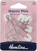 Hemline Hangsell Safety Pins Nappy Safety Pins, White