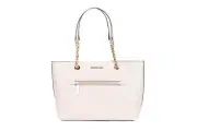 Michael Kors Jet Set Medium Leather Zip Chain White Purse Handbag