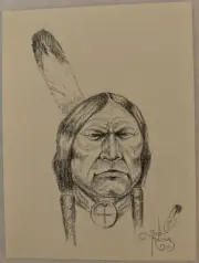 BOB MOLINE ORIGINAL PENCIL SKETCH, ONE FEATHER, NATIVE AMERICAN