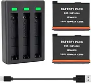 STAIGO Action Camera Rechargeable Battery (2 Pack) for Insta 360 X3 with 3-Channel USB Fast Charger[3.85V 1800mAh](Battery Waterproof)