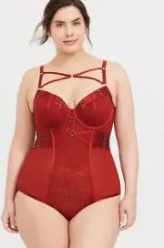 Torrid Red Bodysuit Lingerie Strappy Cutout Back Mesh Lace Underwire NWT New 3X