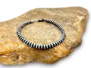 Navajo Sterling Silver Rondelles Saucer Flat Bead Bracelet 4mm 7" 98947