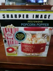 SHARPER IMAGE MICROWAVE POPCORN POPPER SOLID GLASS LID 6 BAGS NIB FREE SHIPPING.