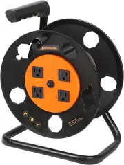 Extension Cord Storage Reel, Heavy Duty Open Cord Reel with 4-Grounded Outlets,