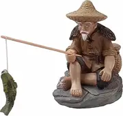 Kopida Mini Fisherman Figurines Resin Sitting Fishing Men, Garden Statue Ornament Fish Tank Micro Landscape Decor