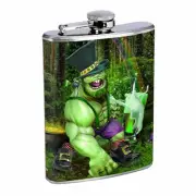Irish Flask D8 8oz Stainless Steel Ireland Leprechaun Lucky Shamrock Whiskey