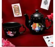 Alice In Wonderland Disney 70th Anniversary Premium Black Teapot And Cup Set