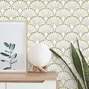 MelunMer Gold Peel and Stick Wallpaper Boho Gold Contact Paper for Cabinets Self Adhesive Removable Wallpaper for Bedroom/Bathroom Modern Contact Paper Leaf Ginkgo Biloba 78.8 in L 17.3In W