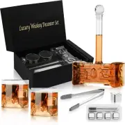 Wine&Whiskey Decanter Set, 750Ml Hammer Decanter, 2 Whiskey Glasses, 4 Ice Stone