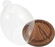 HOMSFOU Glass Dome with Wooden Base - Cloche Cover for Plants, Candles, Cheese - Display Case with Wood Tray