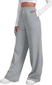 Women's Fleece Sweatpants Open Bottom Straight Wide Leg Athletic Joggers Pants Solid Drawstring Elastic Waist Pants