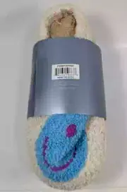 Wayland Square Teddy Slippers Smiley Blue & White Women’s Size XS (3-4) New