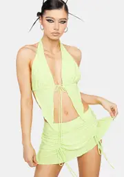 Lime Go All Night Ruched Skirt Set