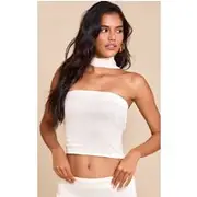 Cream Chiffon Neck Wrap Bandeau Top, Cream