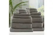 14pc Renee Taylor Cobblestone Bath Hand Towel Set Cotton Ribbed 650 GSM Platinum