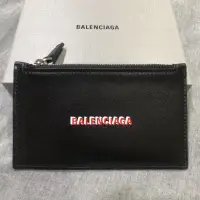 在飛比找蝦皮購物優惠-Balenciaga 紅白立體Logo 黑色皮革拉鍊零錢包 