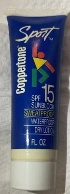 Coppertone Sport SPF 15 Ultra Sweatproof Sunblock Lotion 1 Oz Mini Size Vtg