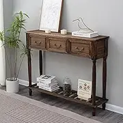 Entryway Console Table with 3 Drawers, Dresser Solid Wood with Storage Shelves, Hallway Table Foyer Storage Cabinet Sofa Side Table Bedroom Bedside Table Coffee Table Display Stand