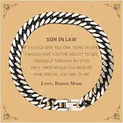 [Generic] Cuban Link Chain Bracelet for Son In Law - Engraved Gifts for Special Occasions - Unique and Inspirational Love from Mom - Perfect Jewelry for Him, Small, Silver Plated Zinc, Cubic Zirconia