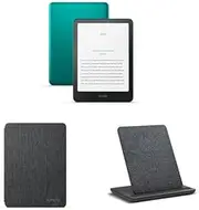 Kindle Paperwhite Signature Edition Essentials Bundle including All-new Kindle Paperwhite Signature Edition (32GB) - Jade, Fabric Cover - Black, and Power Adaptor