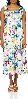 Anne Klein Women's Tie Strap A-Line Square-Neck Maxi Dress - Pearl Floral - 16