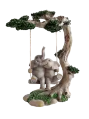 Twin Elephants on Tree Swing 18.5cm