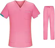 [yuksok] Nursing Uniform Scrub Set Short Sleeve Nurse Top Pants Comfortable Workwear, Work suits for Cosmetology Healthcare Groomer