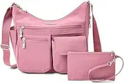 [Baggallini] Everywhere Bagg Crossbody Women 11x9 Lightweight Nylon Hobo Water-Resistant Travel Bag W/RFID Protection, Dusty Mauve