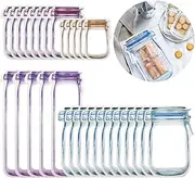 Enkrio 30Pcs Mason Jar Zipper Bags Reusable Snack Bags Portable Food Storage Snack Zipper Bags Food Saver Storage Bags Zipper Sealed Bags for Kitchen Travel Camping Picnic Organizer (5S 8M 12L 5T)