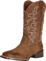 [J's.o.l.e] Fashion Cowboy Boots For Women Square Toe Wide Mid Calf Western Cowgirl Boots