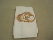 Dog kitchen towel bathroom hand towel new no tags puppy holding ornament tan