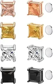[Airokiy] Gold and Silver Magnetic Cubic Zirconia Studs Womens Stainless Steel Magnet Earring Studs Non Pierced 4 Pairs 6mm