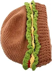 [LIFKOME] Cute Hamburger Bun Hat Kawaii Knitted Cap for Women Men Warm Knit Hat for