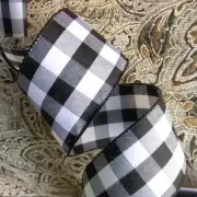 Buffalo Plaid Black White Check 2.5" x 5 yd Wired Ribbon Farmhouse Country