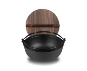 SOGA 29cm Cast Iron Japanese Style Sukiyaki Tetsu Nabe Shabu Hot Pot with Wooden Lid