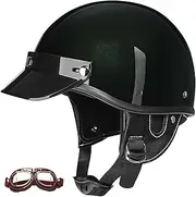 Vintage Half Shell Helmet with Removable Washable Liner Half Helmet with Clear Visor Motorcycle Helmet for Adult Men Women Cruiser Motorcycle DOT/ECE Approved