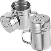2pcs Stainless Steel Flour Sifter for Baking Powder Sugar Shaker with Handle Shaker Seasoning Containers with Lid Silver
