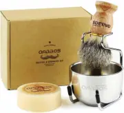 Badger Hair Shaving Brush with Wood Handle,Goat Milk Shaving Soap 100G,Stainless