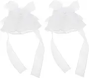 [Baluue] 1 Pair Lace Cuff Sleeves Fingerless Wedding Gloves with Bowknot for Halloween Tea Party Masquerade Costume Accessories Elastic Chiffon Material Elegant Design