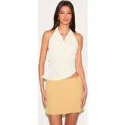Cream Textured Cowl Neck Asymmetric Hem Long Top, Cream