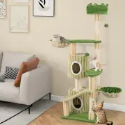 CostwayMulti-Level Aesthetic Stripped Kitten Tower with 2 Condos and 2 Hammocks-Green