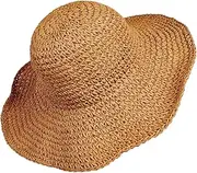 [Boolavard] Women Straw Hat Wide Brim Beach Sun Cap Foldable Large Floppy for Travel Summer