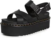 [Dr. Martens] Womens Voss II Quad Cross Strap Sandal Athena Leather, Black, UK