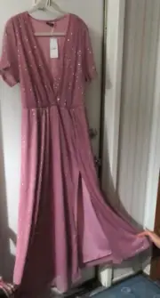 NWT Brides Maid Or MOB Maxi Long Dress, XL, Short Sleeve, Mauve Pinks w Sequins