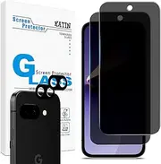KATIN [2+2 Pack] Privacy Screen Protector for Google Pixel 9A Anti Spy Tempered Glass Film with Camera Lens Protector, Support Fingerprint Unlock, Anti Scratch, Easy to Install, Bubble Free
