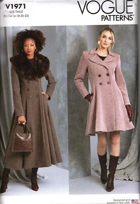 Vogue V1971 Misses 14 to 22 Easy Double-Breasted Coat Uncut Sewing Pattern