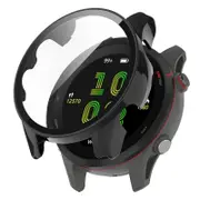 For Garmin Forerunner 255 Anti-scratch Anti-fall Hard PC Watch Case Protective Cover with Tempered Glass Screen Protector Black