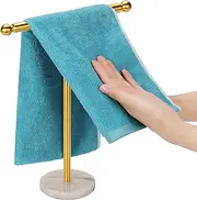 Kalitro Gold Towel Rack with Heavy Marble Base, Free Standing Hand Towel Holder Stand for Bathroom Stainless Steel T-Shape Brushed Gold